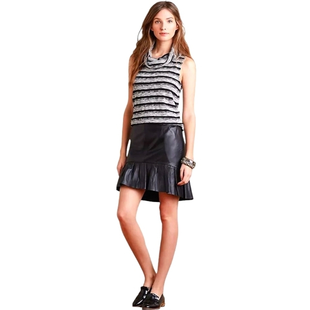 Anthropologie Dolan Charente Cowl Neck Tank Black Gray Striped Size Medium